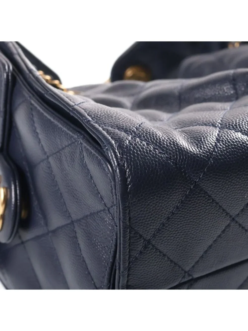 Chanel 25 Chain Bag Navy Caviar Leather Plate Gold
